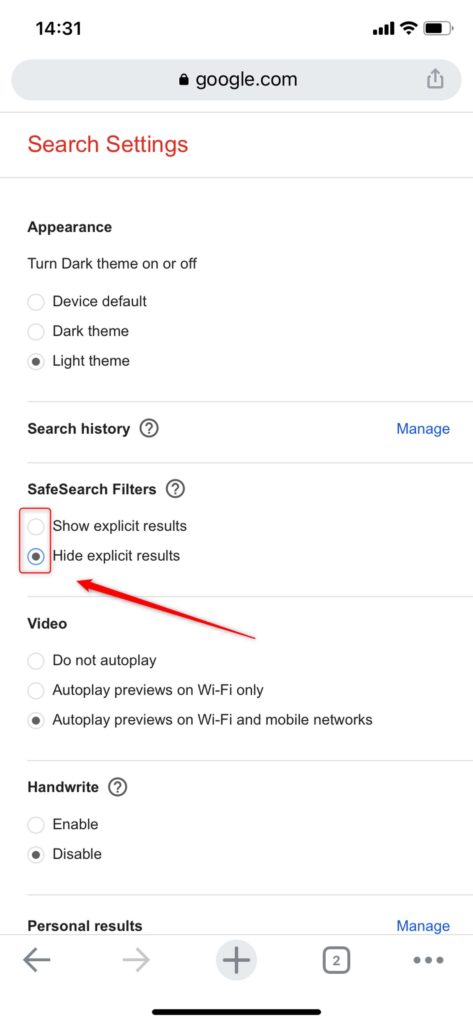 parental control app Google SafeSearch Setting